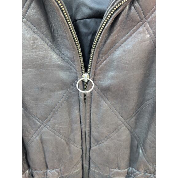 Andrew Marc Addition Mens Leather Jacket XS Brown Quilted Drawstring 90s - Picture 6 of 12